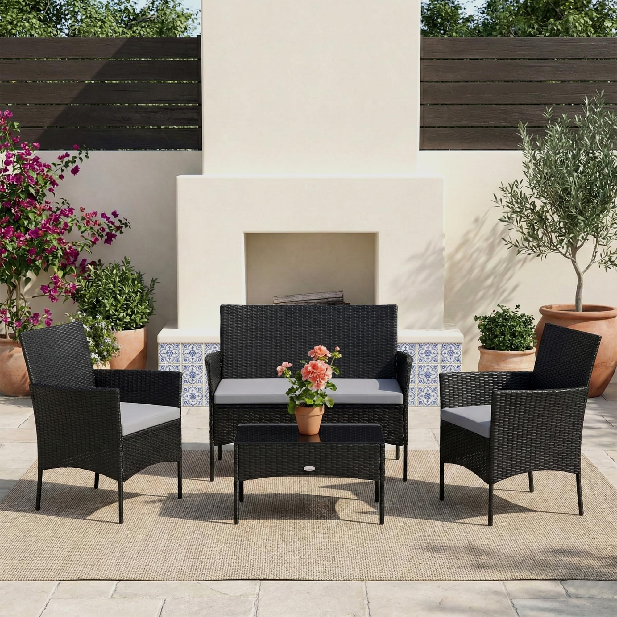 OUTLIVING Outdoor 4 Seater Sofa Set || Patio Furniture Sets || Balcony Sofa || Indoor Sofa || Wicker Rattan Garden Sofa Set with Cushion and Center Table (Black//Grey)-image-35