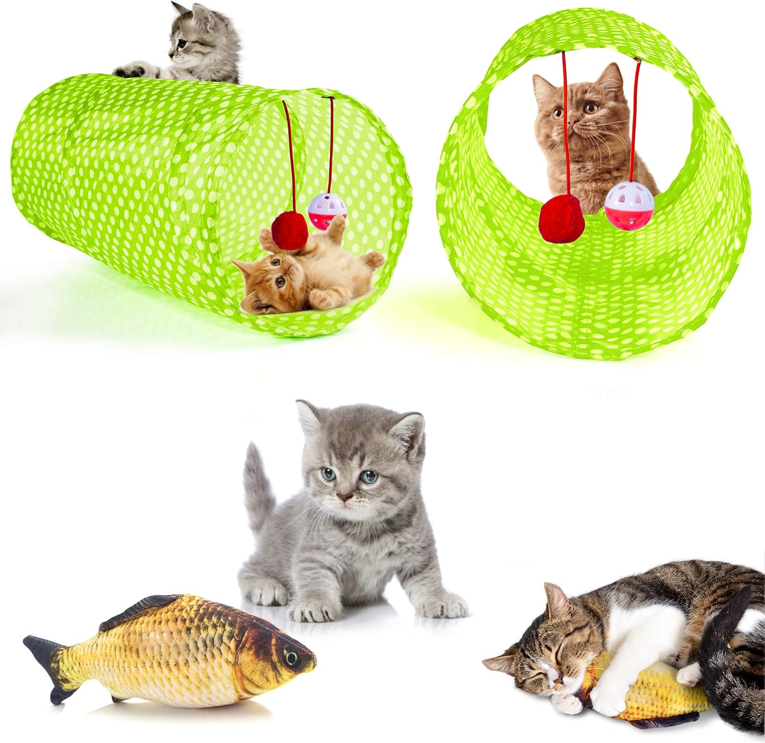 31 PCS Cat Toys Kitten Toys Assortments,Variety Catnip Toy Set Including 2 Way Tunnel,Cat Feather Teaser,Catnip Fish,Mice,Colorful Balls and Bells for Cat,Puppy,Kitty : Pet Supplies