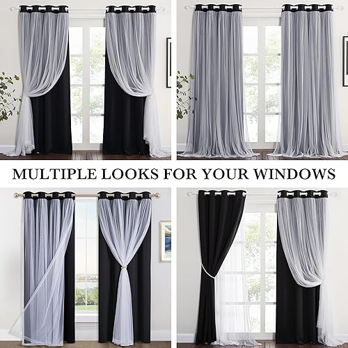 Miniatura 3 de PONY DANCE Cortinas para Sala de Estar Cortinas Opacas y Transparentes Blancas Superpuestas de Doble Capa con Ojales para Dormitorio con Alzapaños,