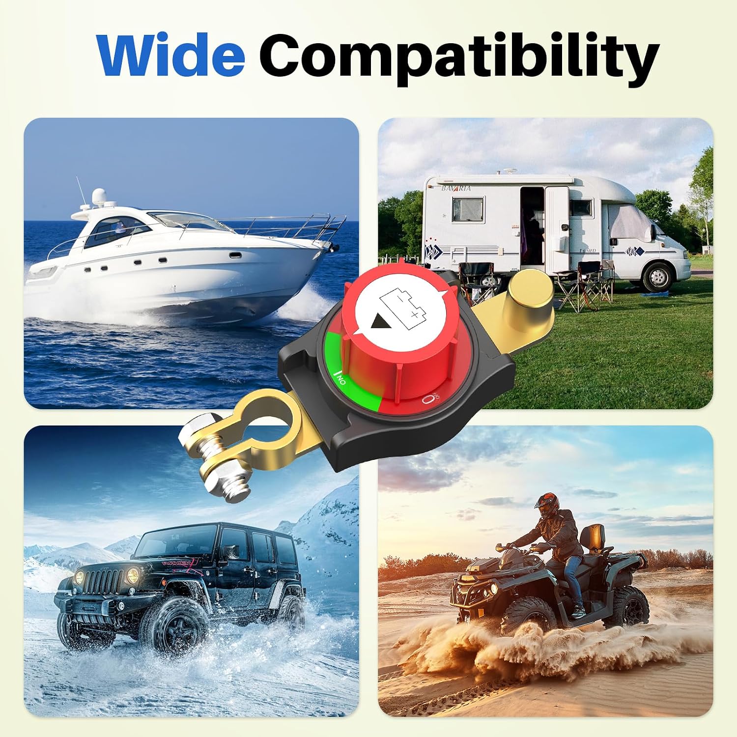 Top Post Battery Disconnect Switch, Negative Terminal ON/Off Switch for Automotive, RV & Marine Applications