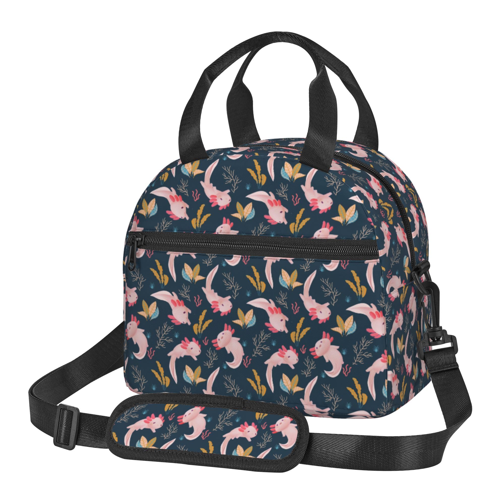 Gaakvrr Insulated Lunch Bag for Women Men Kids, Cute Axolotl Cartoon Reusable Leakproof Lunch Tote Bag with Adjustable Shoulder Strap, Thermal Cooler Lunch Box for School Work Travel Picnic — image 1