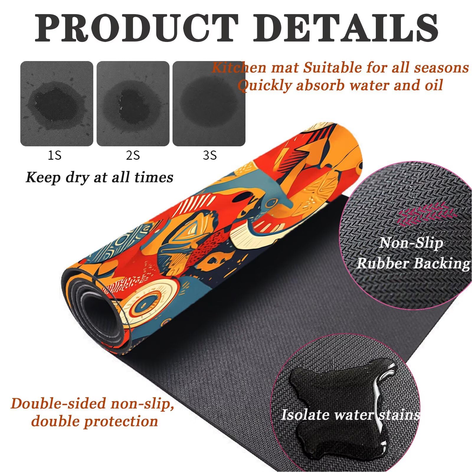 Tapis Cuisine Lot de 2 Tapis de Cuisine Antidérapant et Lavable et à Séchage Rapide, Tapis de Sol Absorbant Tapis Couloir Tapis de Cuisine Devant Evier Tapis de Couloir Square 45x70cm+45x140cm 14-1187
