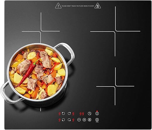 Induction Hob 4 Zones, Built-in Induction Hob 60 cm with Booster, 4 Burner Cooker, Touch Control, 9 Power Levels, 1-99 Min Timer, Child Lock, Heat Indicator, No Plug