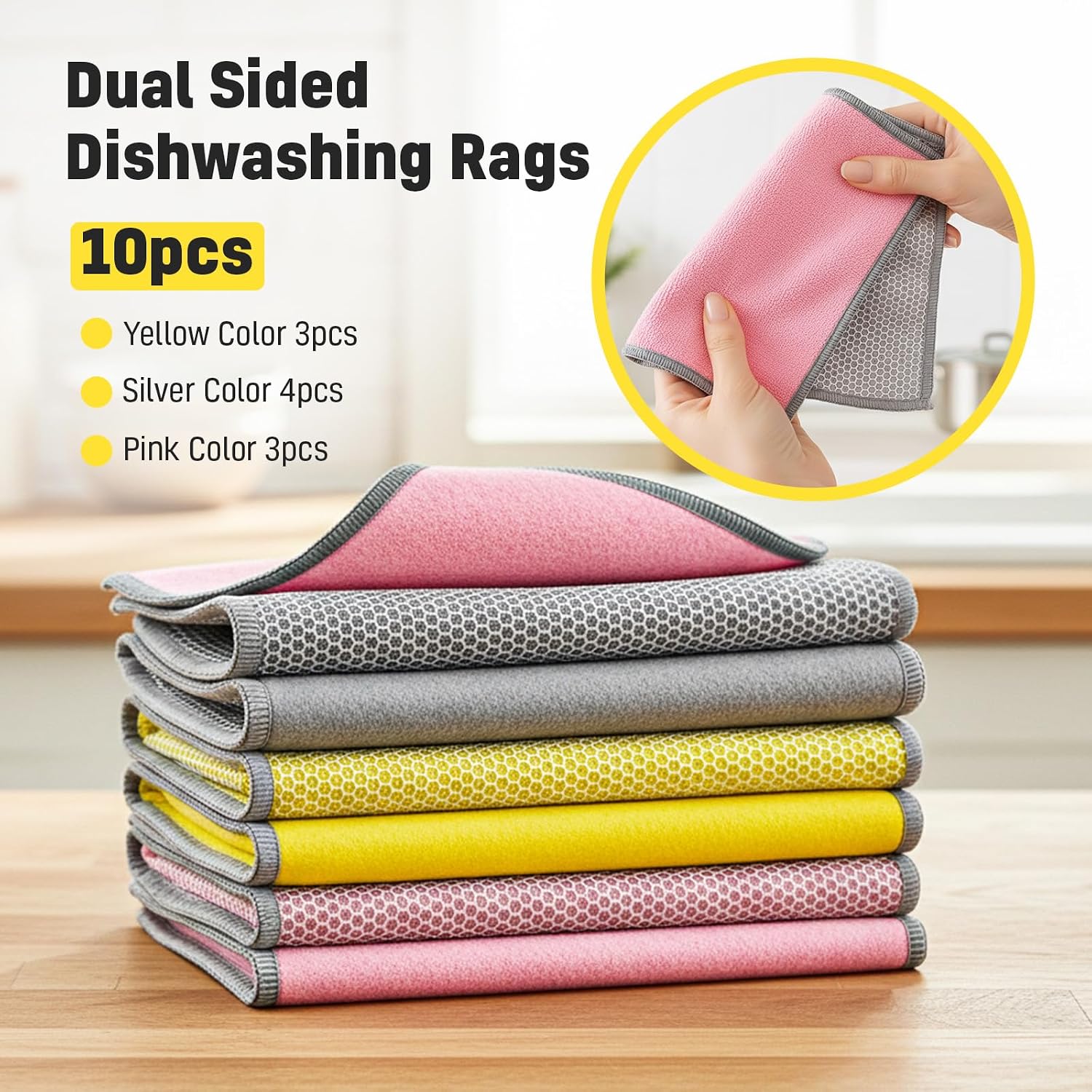 NEW 2026 | Non Scratch Wire Dishcloth | Metal Cleaning Rag for Kitchen Cookware | Silver Mesh Dishcloth | Double Sided | Metal & Coconut Fiber Scrubbers | 10 pcs Colorful Cloth image 2