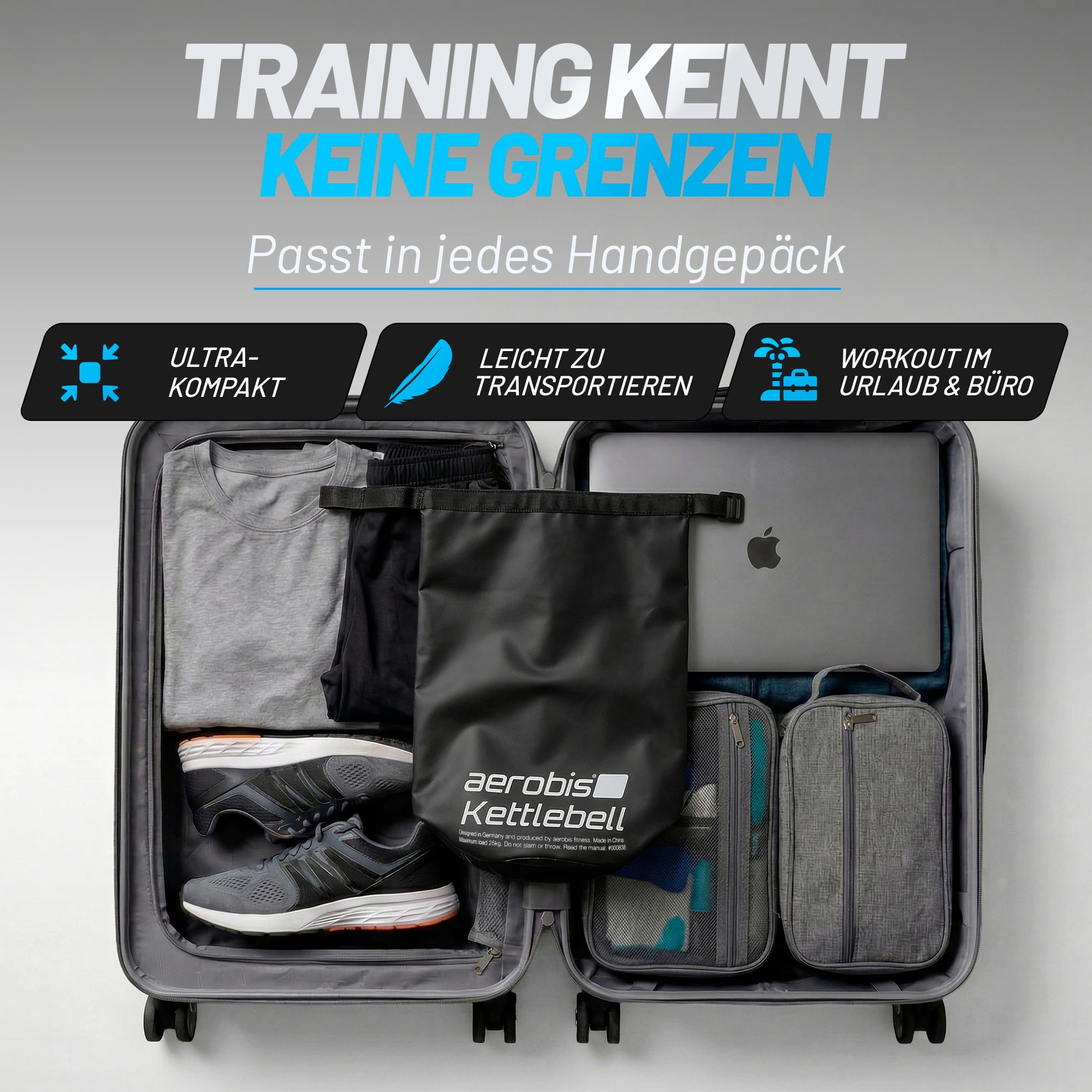 aerobis® Kettlebell verstellbar - 1 bis 25 kg individuell anpassbare Sand Kugelhantel - Platzsparend & Reisetauglich, strength training equipment, Kugelgewicht, Gewicht Kugel