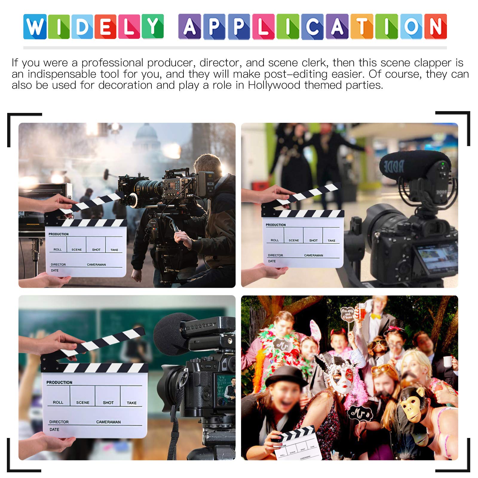 Glarks Juego de 8 tablillas para directores de película acrílica de 25,4 x 30,4 cm, tablero de clapper de Hollywood con borrador y llave hexagonal para producción de películas y fiestas temáticas