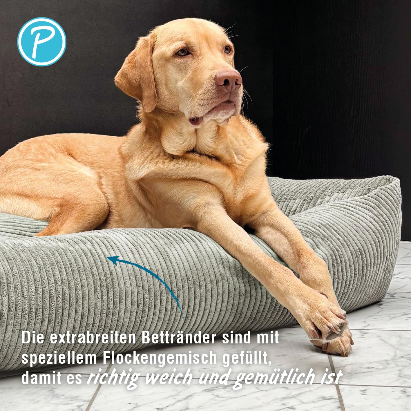 Petlando orthopädisches Hundebett, ergonomisches Hundesofa, Stabiler Rand, rutschfest, weicher Cord Bezug waschbar bei 60°C, Dog Bed LikeOrtho Luke Grau, S für kleine Hunde L 80 x B 60 x H 25 cm
