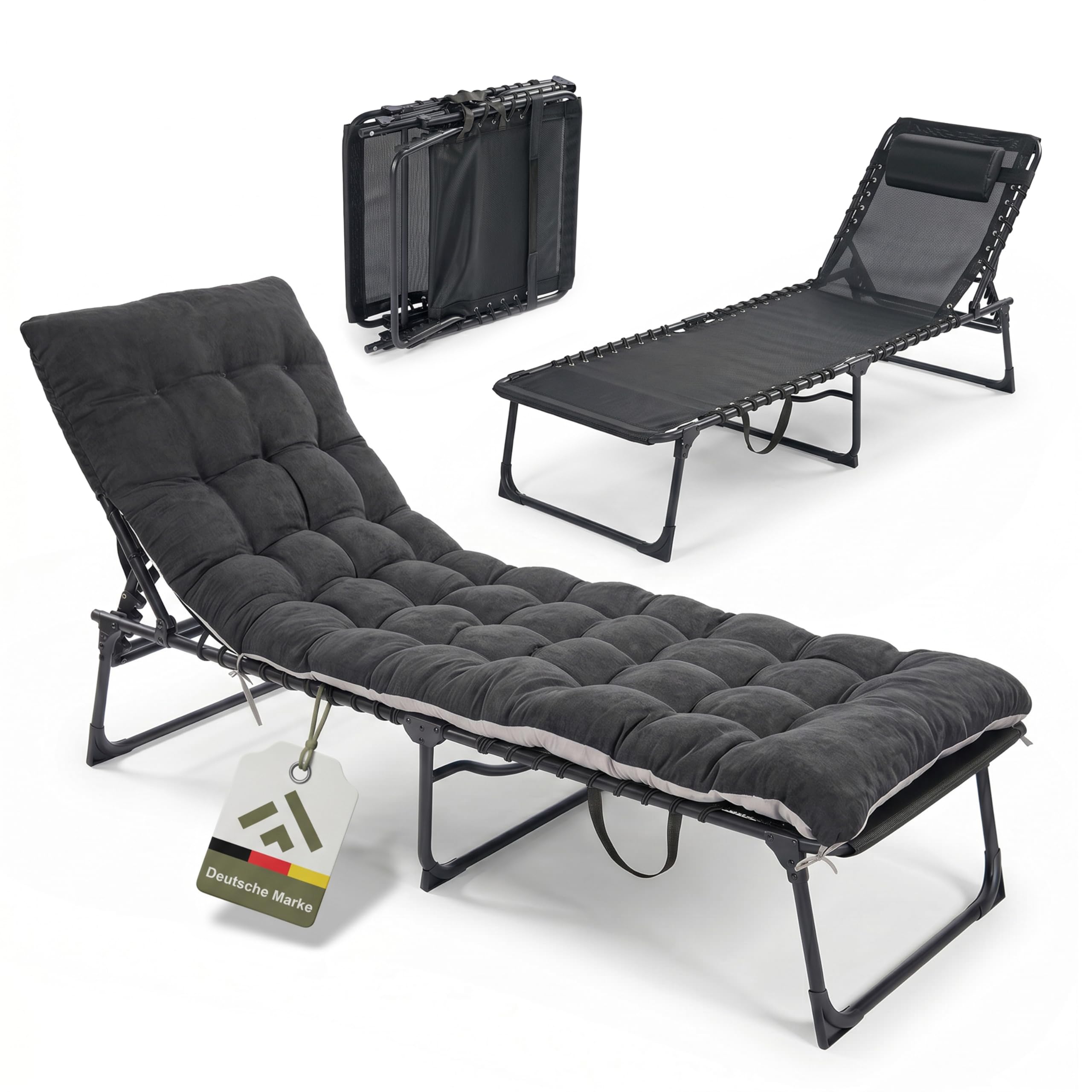 novaterra® Sonnenliege Klappbar – Stabiles XXL Campingbett mit Aluminiumgestell – Klappbett Camping & Outdoor Feldbett – Komfortables Camping Bett/Camping Liege für Reisen & Gäste
