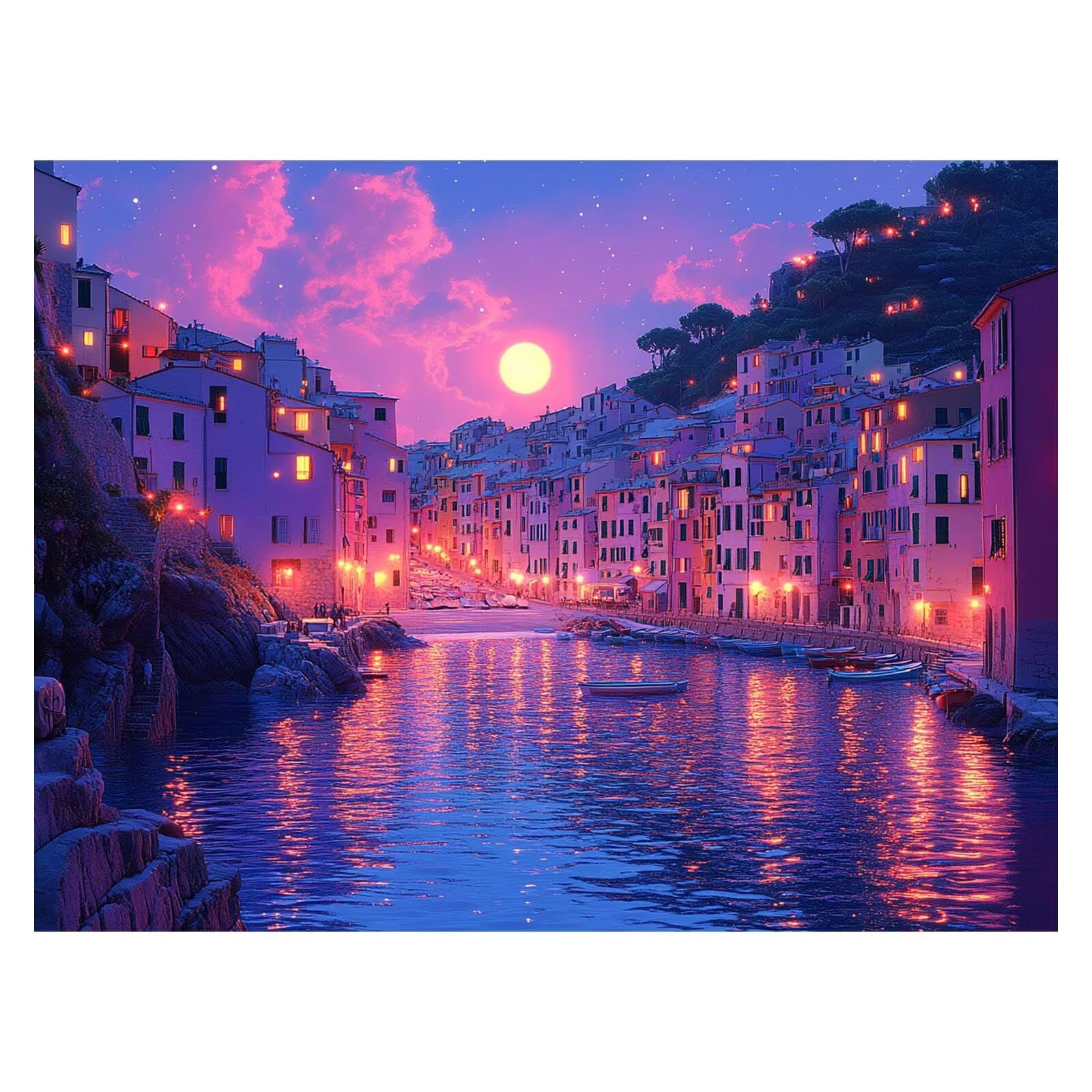 Dipingere con i Numeri Adulti Piccola Città Tele 70x95cm ZSHS-2274 | Kit Pittura Hobby Creativi Adulti con Colori Acrilici Pennello Paittura Tela Vista Notturna per Quadri Moderni Soggiorno