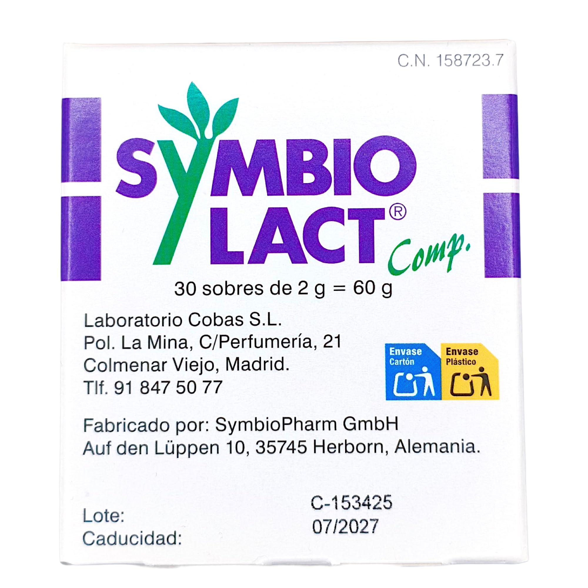 Symbiopharm Symbiolact Comp Pack Ahorro 2x30 Sobres Probiótico Digestivo 4 Cepas Biotina Polvo Soluble