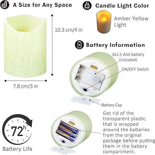 Miniatura 8 de FURORA LIGHTING Paquete de 1 vela LED cristalizada de cera real verde (3 pulgadas de profundidad x 4 pulgadas de alto) para decoración del hogar,