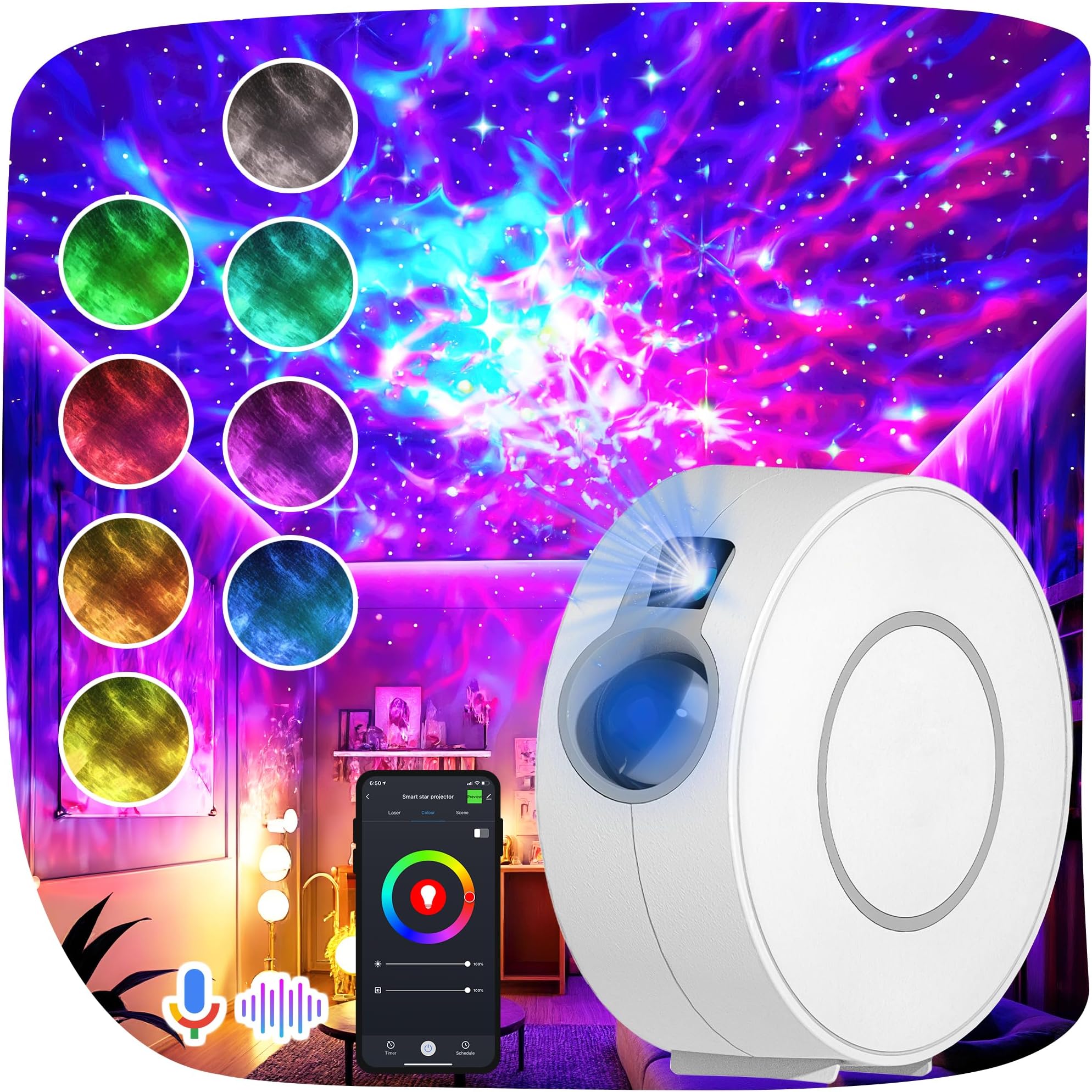 Galaxy Projector Light for Bedroom – Star Projector Night Lights with 16.7M Colors, Alexa & App Control | Space Light Projectors with Sensory Lights, Timer & Adjustable Brightness for Kids & Adults