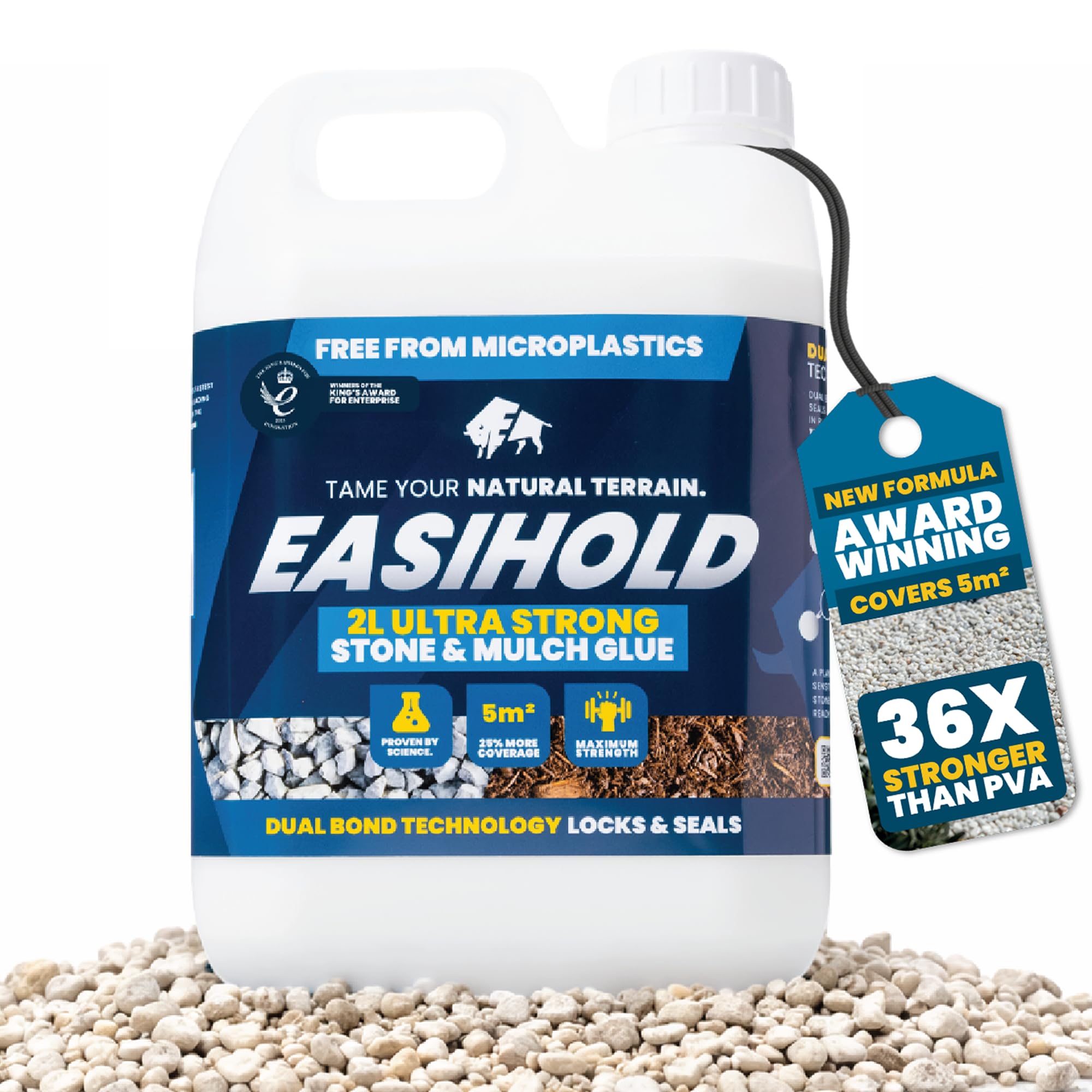 Vuba Easihold 2L Gravel Binder โ Rock, Stone Adhesive & Mulch Glue, Dual Bond Tech Ready-to-Use, Pea Gravel & Bark Stabiliser for Landscaping Paths, Patios & Borders 5mยฒ Coverage, 3-Year Protection