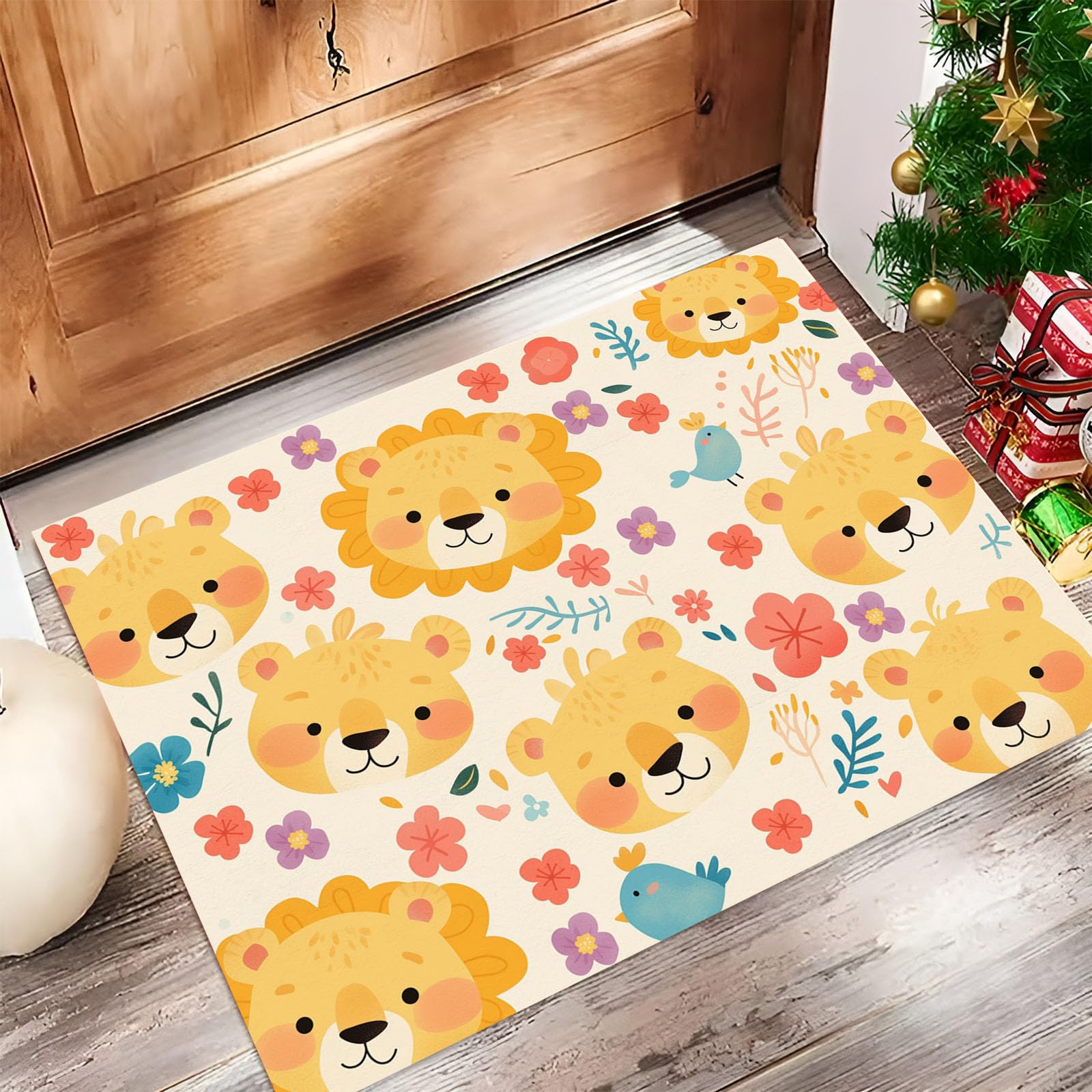 Paillasson lion floral mignon accueillant pour entrée intérieure chaleureuse
