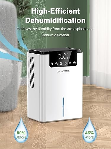 Miniatura 4 de Deshumidificador, tanque de agua de 75 onzas (500 pies cuadrados) deshumidificadores para el hogar, deshumidificador silencioso para baño,