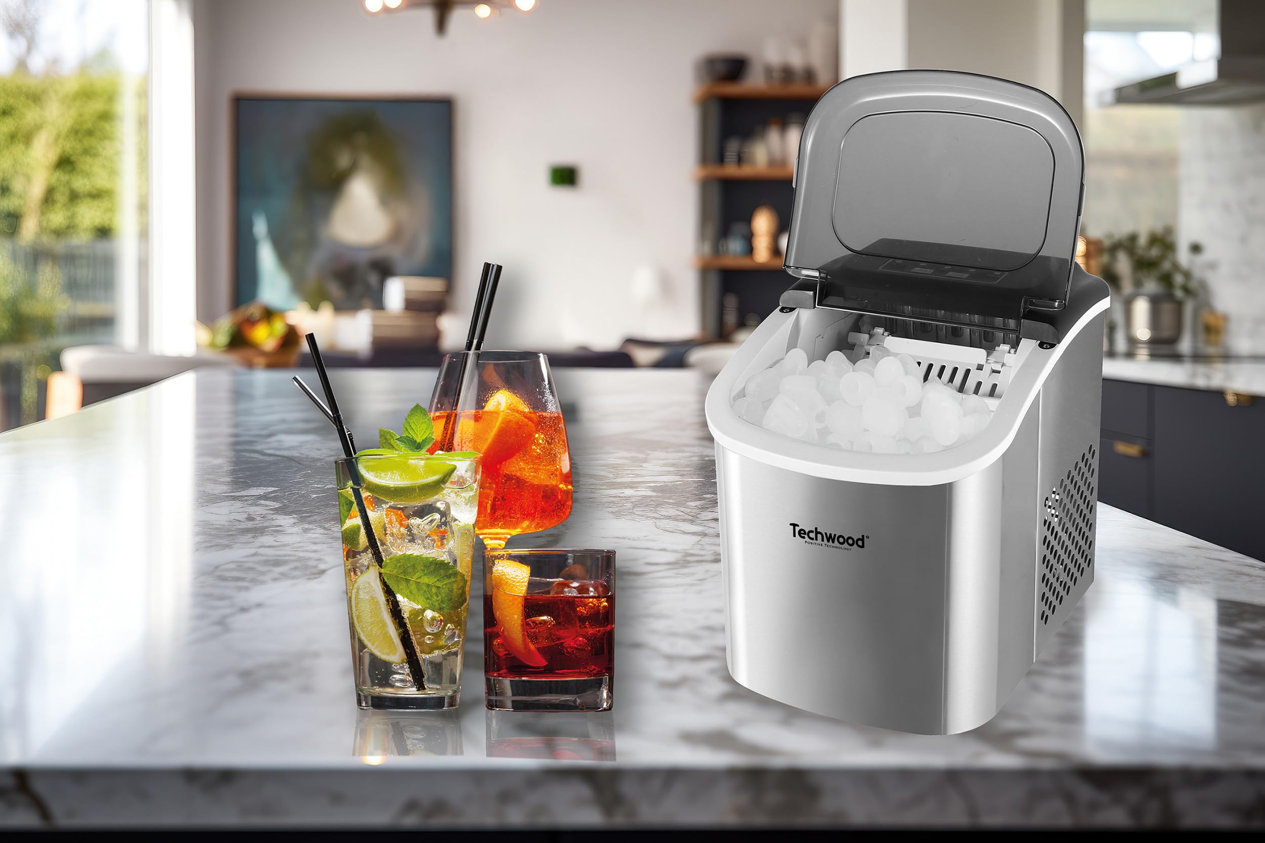 Máquina de hielo automática, producción 12 kg/24h, depósito de 1,3 L, bandeja 700 g, cuerpo de acero inoxidable