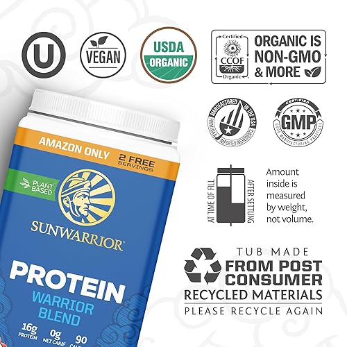 Miniatura 44 de Sunwarrior - Proteína vegana en polvo con BCAA, semillas de cáñamo, libre de gluten, sin OGM, lácteos, soja, azúcar, baja en carbohidratos, sabor