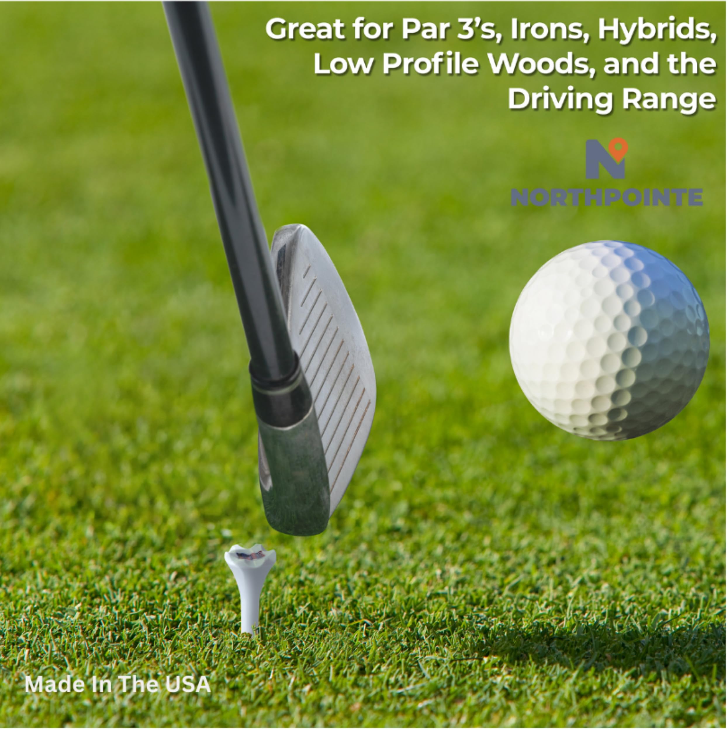 NorthPointe Golf-Tees aus Kunststoff, 3,8 cm – kurze Tees für Eisen, Par Threes, Hybrids und Driving Range – Packung mit 50 oder 100 Stück Bulk in gut sichtbarem weißem, langlebigem Kunststoff (50,
