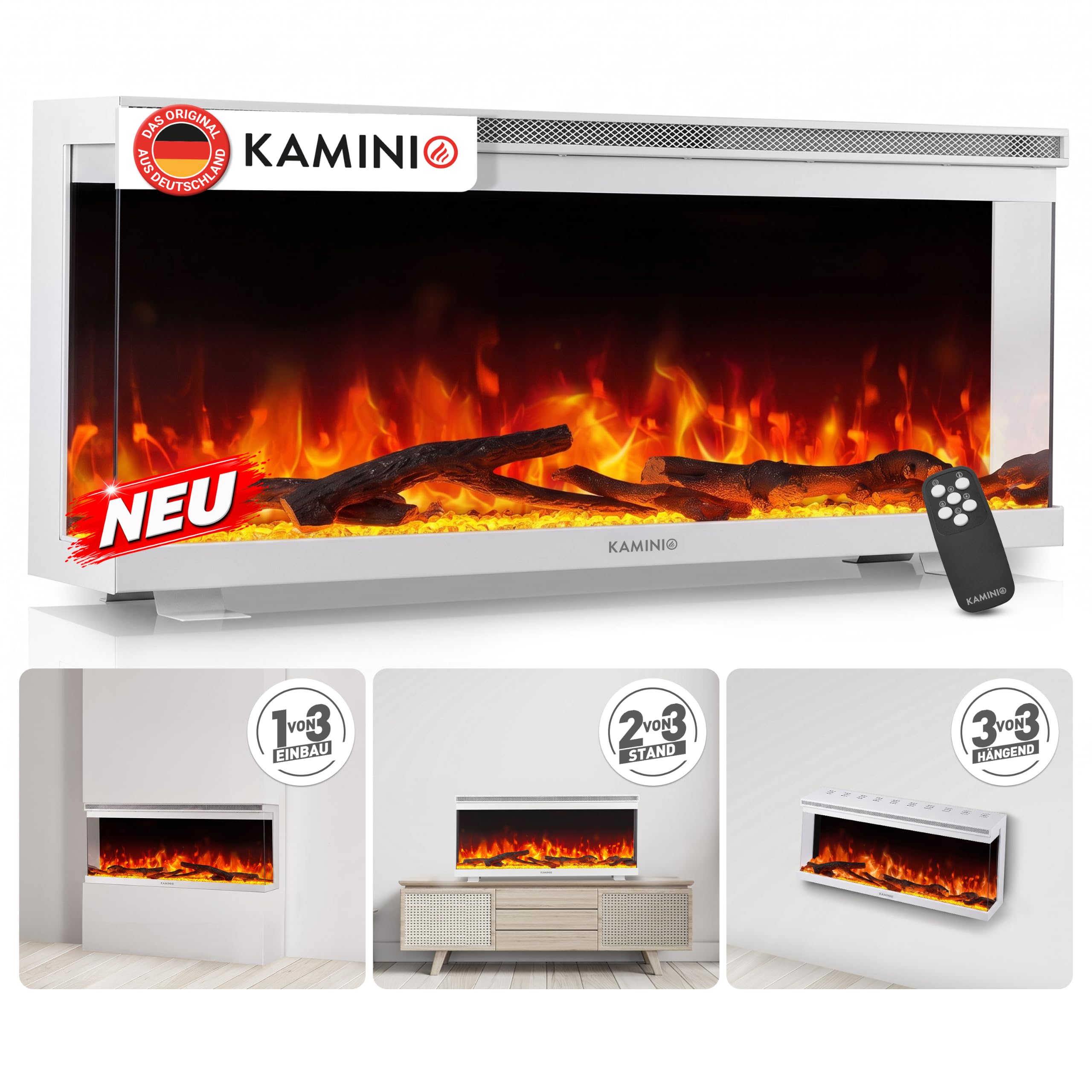KAMINIO® Lea PRO 36 Elektrokamin mit Heizung [Stand, Einbau & Wand]