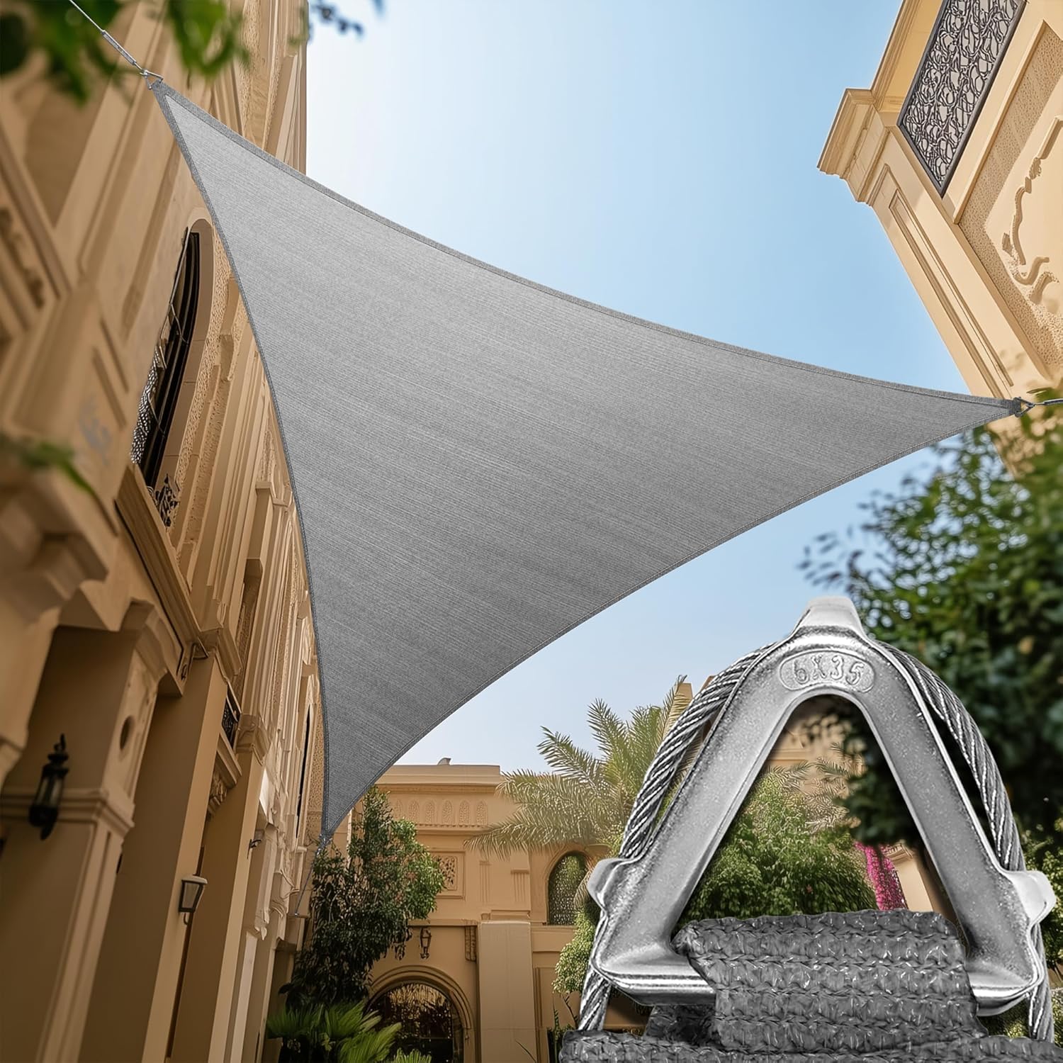 Shademart Heavy Duty 18' x 18' x 18' Grey Sun Shade Triangle Pro Ring Shade Sail, 260 GSM Commercial Grade UPF50 Sunshade, Reinforced Corners & Edges - 5 Years Warranty (We Make Custom Size)