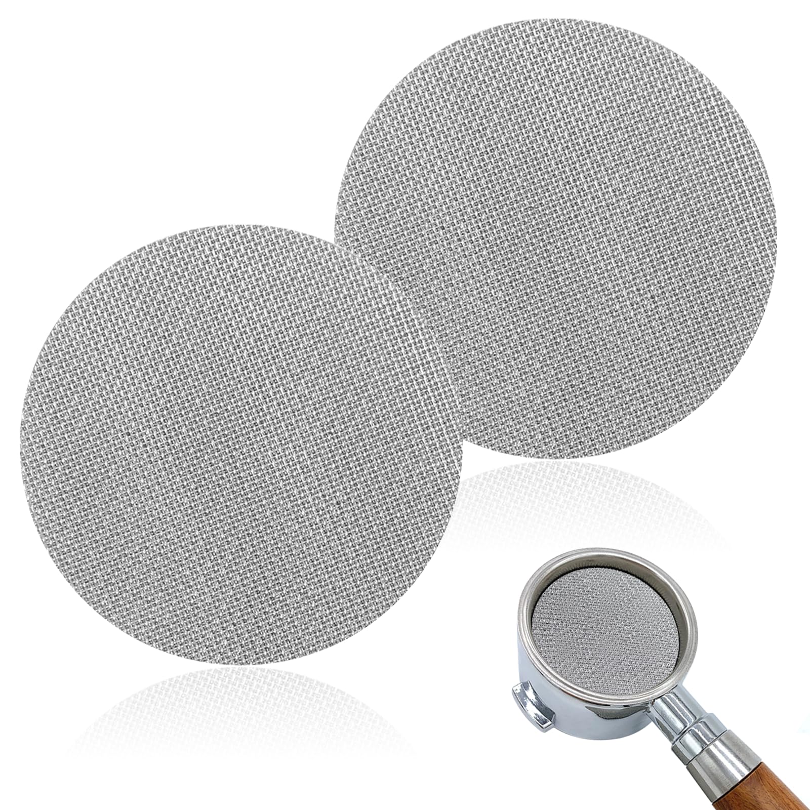 2 Pcs 53.5mm Puck Screen Stainless Steel Cafetiere Filter Mesh Reusable Cafetiere Mesh Coffe Filter Screen Espresso Puck Screen for Espresso Portafilter Filter Basket 1.7mm Thickness 150μm/100μm