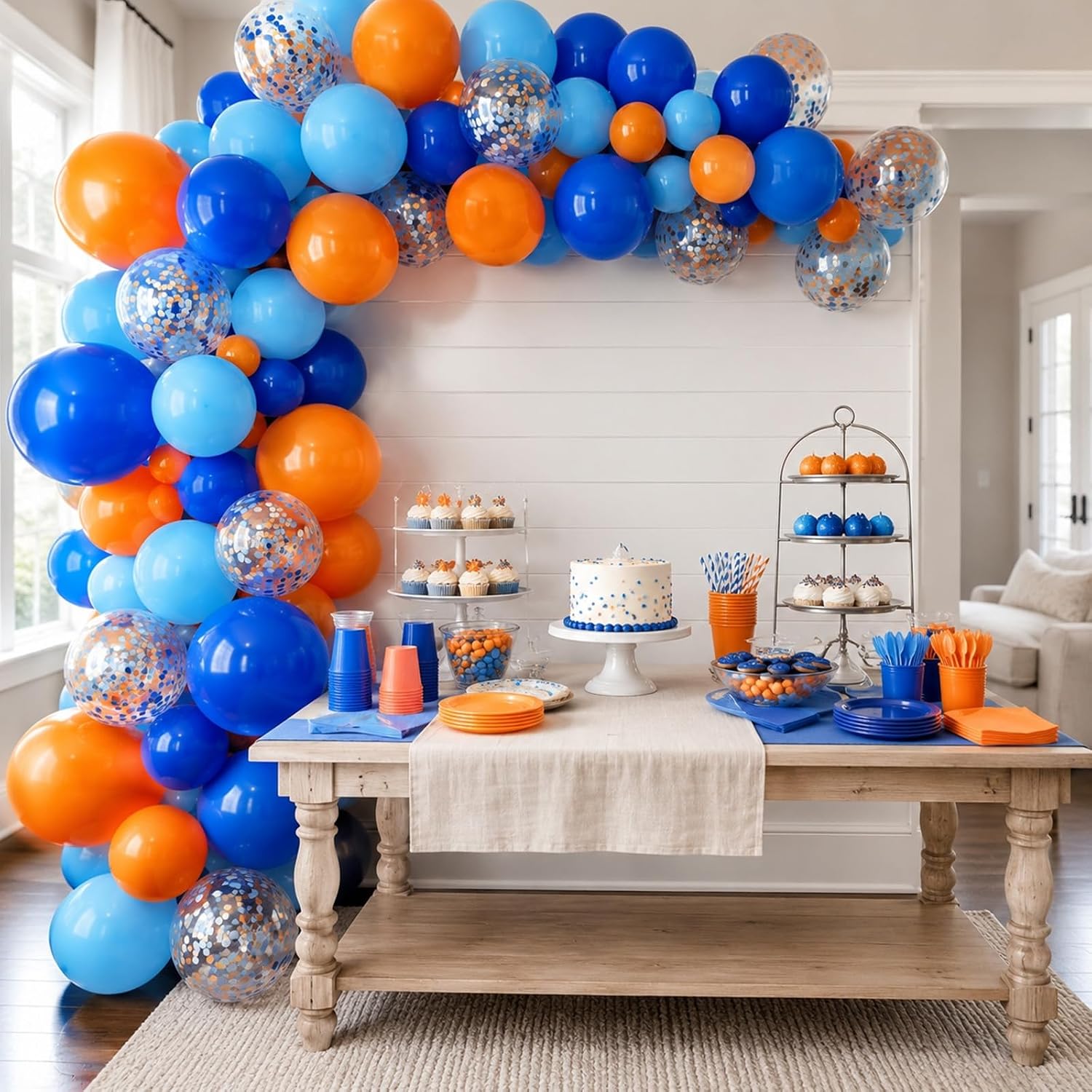Orange and Blue Balloons,60Pcs 12 Inch Navy Royal Boys Birthday Party Decor image 5