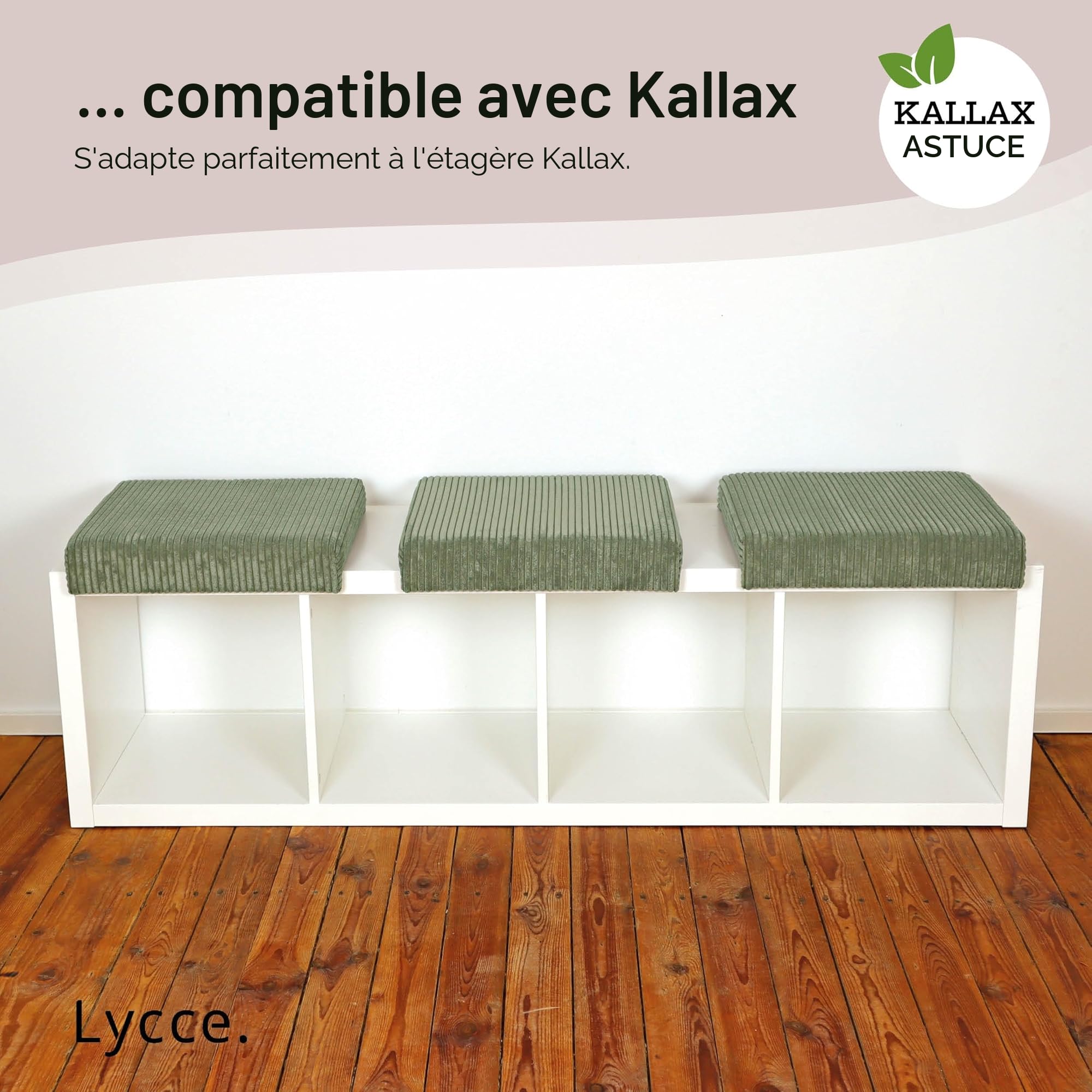 Lycce Coussin de banc à pince, 1 barre en tissu côtelé, rembourrage supplémentaire, profondeur du banc à partir de 35 cm (sauge)