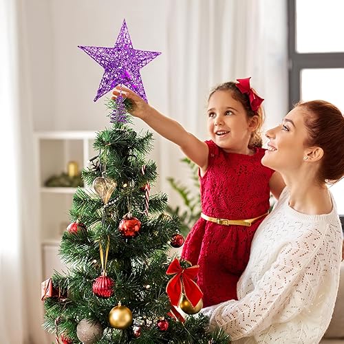 Vista 28 de URATOT - Decoración de estrella para árbol de Navidad con diamantina. Oro rosa