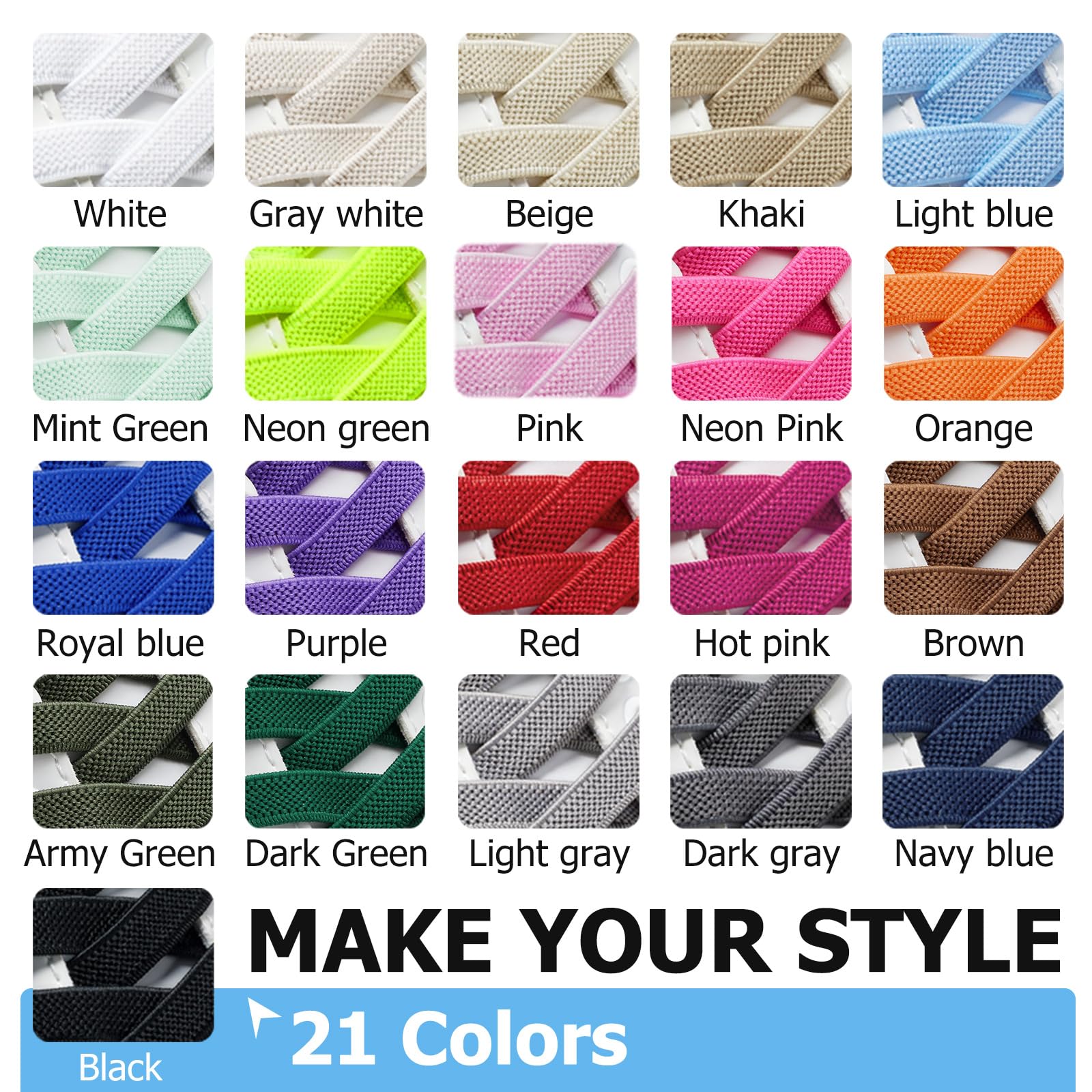 Puzeam 2 Pairs Elastic Laces - Elastic No Tie Shoe Laces for Kids, Adults Sneakers Shoes — view 7