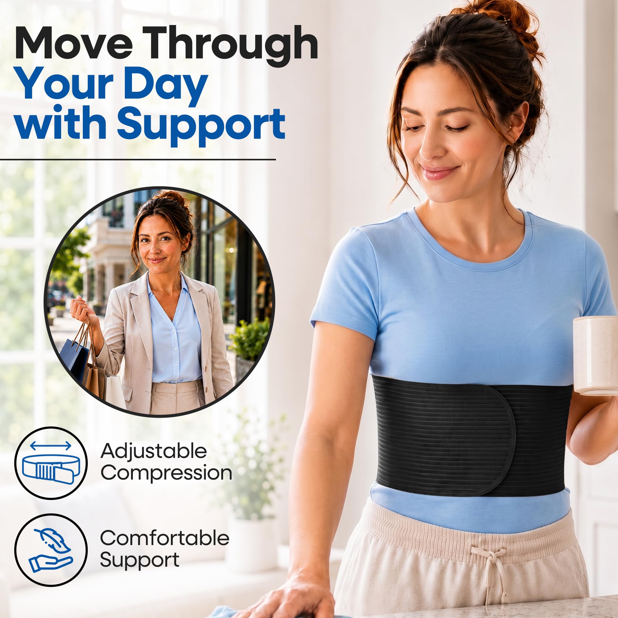 Chest Binder Rib Brace,Rib Belt to reduce Rib Cage Pain Chest Compression Support for Rib Muscle Injuries, Prellungen Ribs or Rib Flare Breathable Chest Wrap Breast Binder for Women or Men (Large/XL)