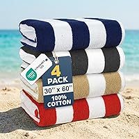 Vista 10 de LANE LINEN Juego de 4 toallas de playa, 100% algodón, rayas cabaña, de gran tamaño (30 x 60 pulgadas), secado rápido y altamente absorbentes