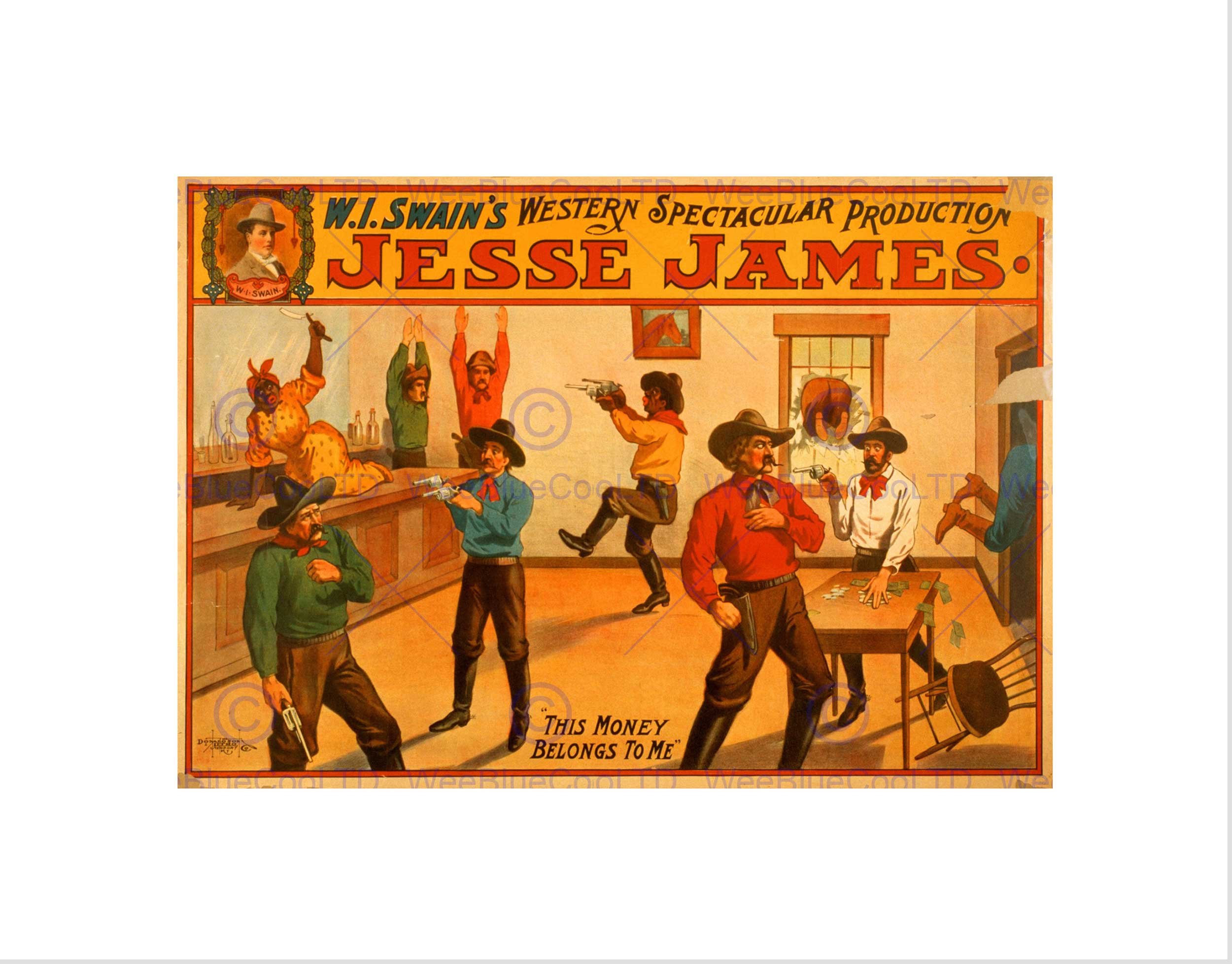 Wee Blue Coo THEATRE PLAY STAGE JESSE JAMES OUTLAW WILD WEST VINTAGE AD ART PRINT B12X1347