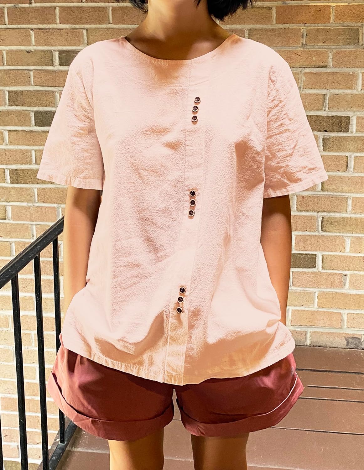 Women Cotton Linen Crew Neck Short Sleeve Tunic, Tee Shirts Tops Loose Fit, Linen Blouse for Women - Image 3