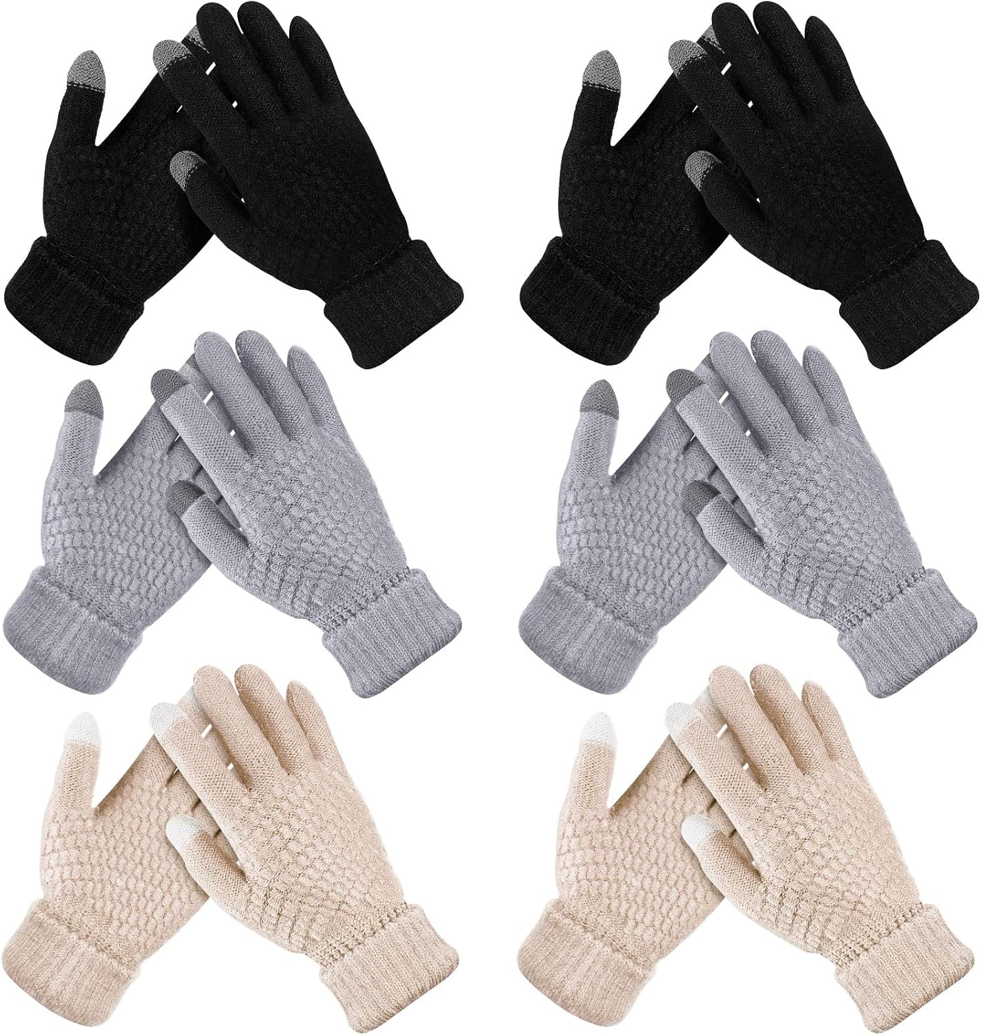 SATINIOR 6 Pair Women Winter Touch Screen Gloves Warm Fleece Lined Knit Gloves for Women(Black, Gray, Pink, Beige, White, Wine Red)