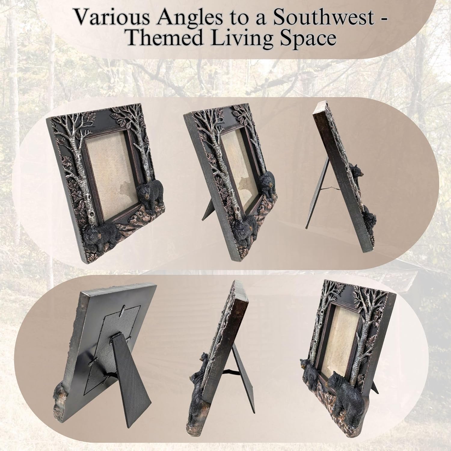 BestGiftEver Aspen & 2 Black Bears Rustic 4x6 Unique Rustic Photo Frame | Lodge, Cabin, Wildlife Decor | Nature-inspired Tabletop Picture Frame