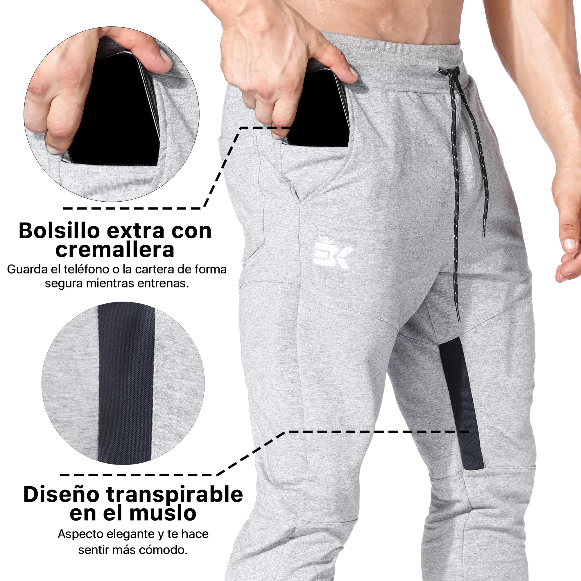 ZENWILL Pantalon Chandal Hombre Cremallera Bolsillos Pantalones Largos Gimnasio de Algodón Hombres Cómodo Deporte Entrenamiento Joggers