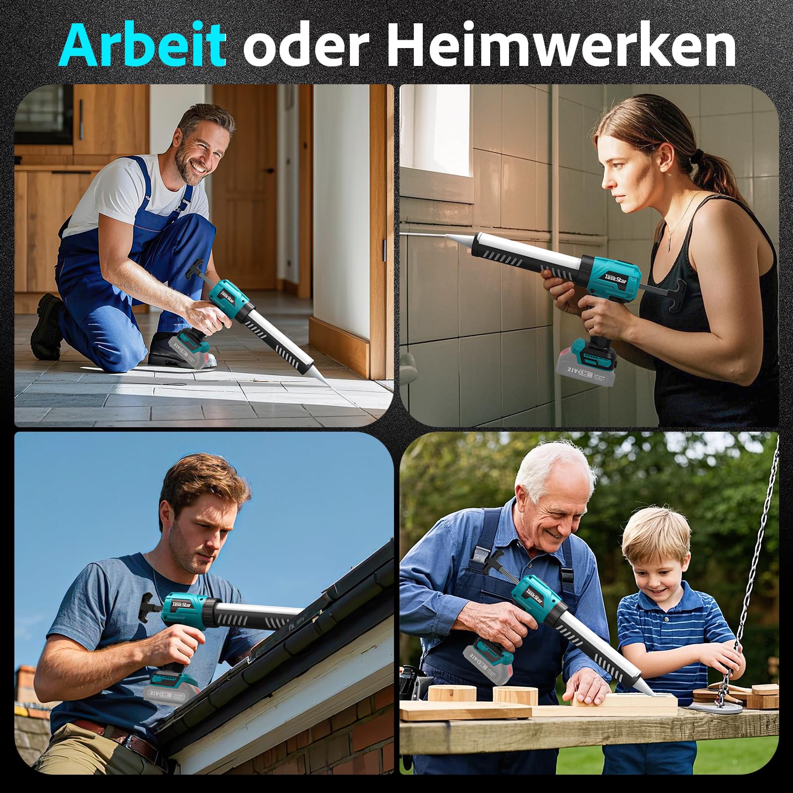 TaskStar Kartuschenpresse-Akku Kompatibel mit Makita Batterie 18V, Kartuschenpistole Elektrisch mit 4 einstellbaren Geschwindigkeiten, Silikonspritze Akku profi für 300 ml-Kartuschen (Ohne Akku)