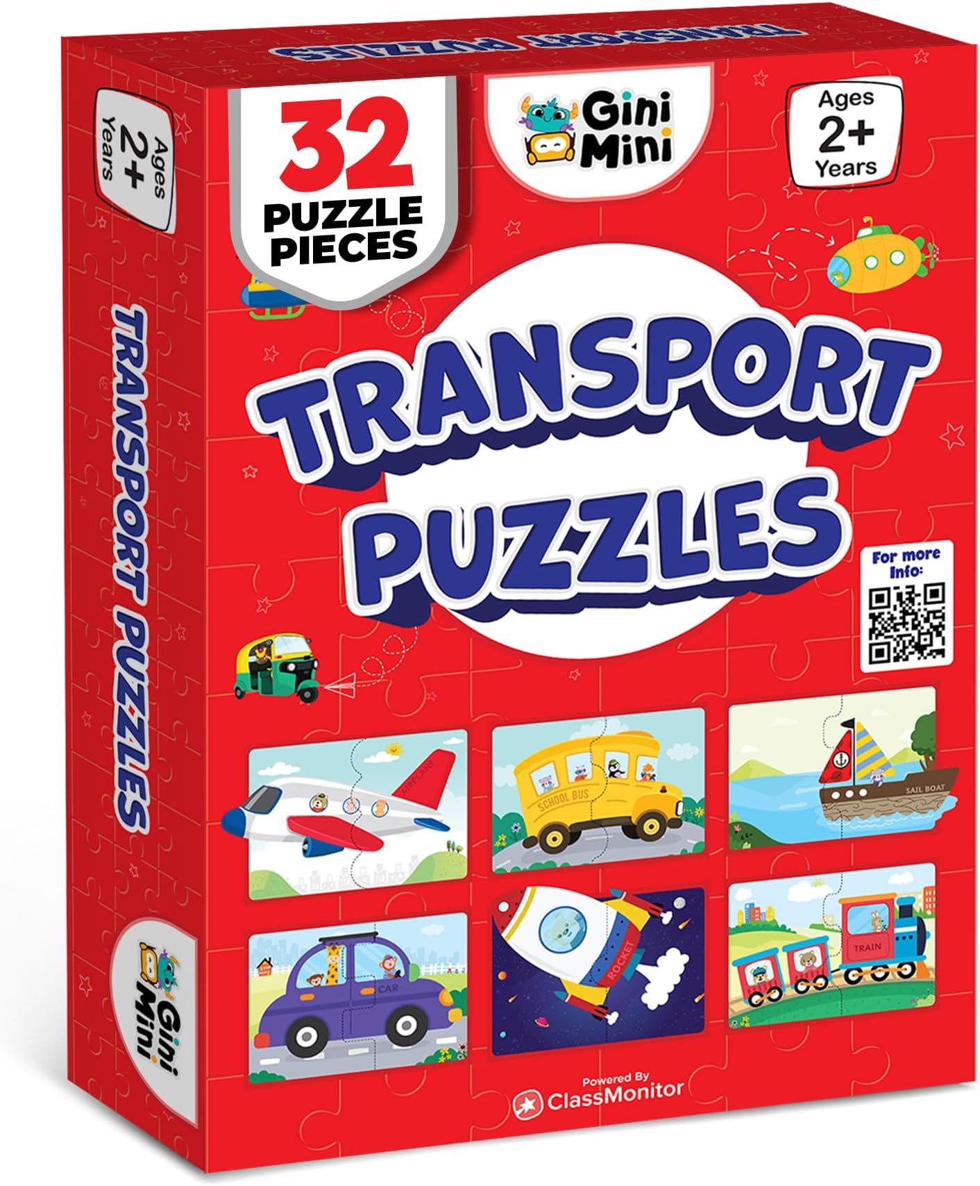 – GiniMini 2-Piece Transport Vehicles Puzzle with 16 Puzzles & (32 Puzzle Pieces) for toddlers and preschoolers Excellent tool For Logical Thinking & Learn about means of transportation (Age 2+)