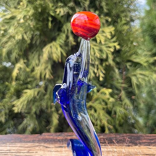 Miniatura 7 de Figura de delfín de cristal azul – Miniatura soplada a mano estilo Murano – Adorno coleccionable de delfín para estante o escritorio – Regalo