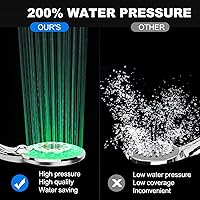 Vista 3 de Cabezal de ducha LED con cambio de color, cabezal de ducha de mano de alta presión con manguera, cabezales de ducha de ahorro de agua
