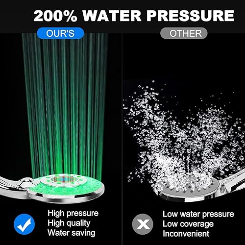 Miniatura 3 de Cabezal de ducha LED que cambia de color, cabezal de ducha de mano de alta presión con manguera, cabezales de ducha rociadores de ahorro de agua,