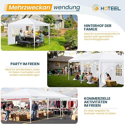 Miniatura 6 de HOTEEL Tienda de campaña para fiestas de 10 x 10 pies con 4 paredes laterales extraíbles para fiestas, bodas, barbacoas, toldo impermeable para