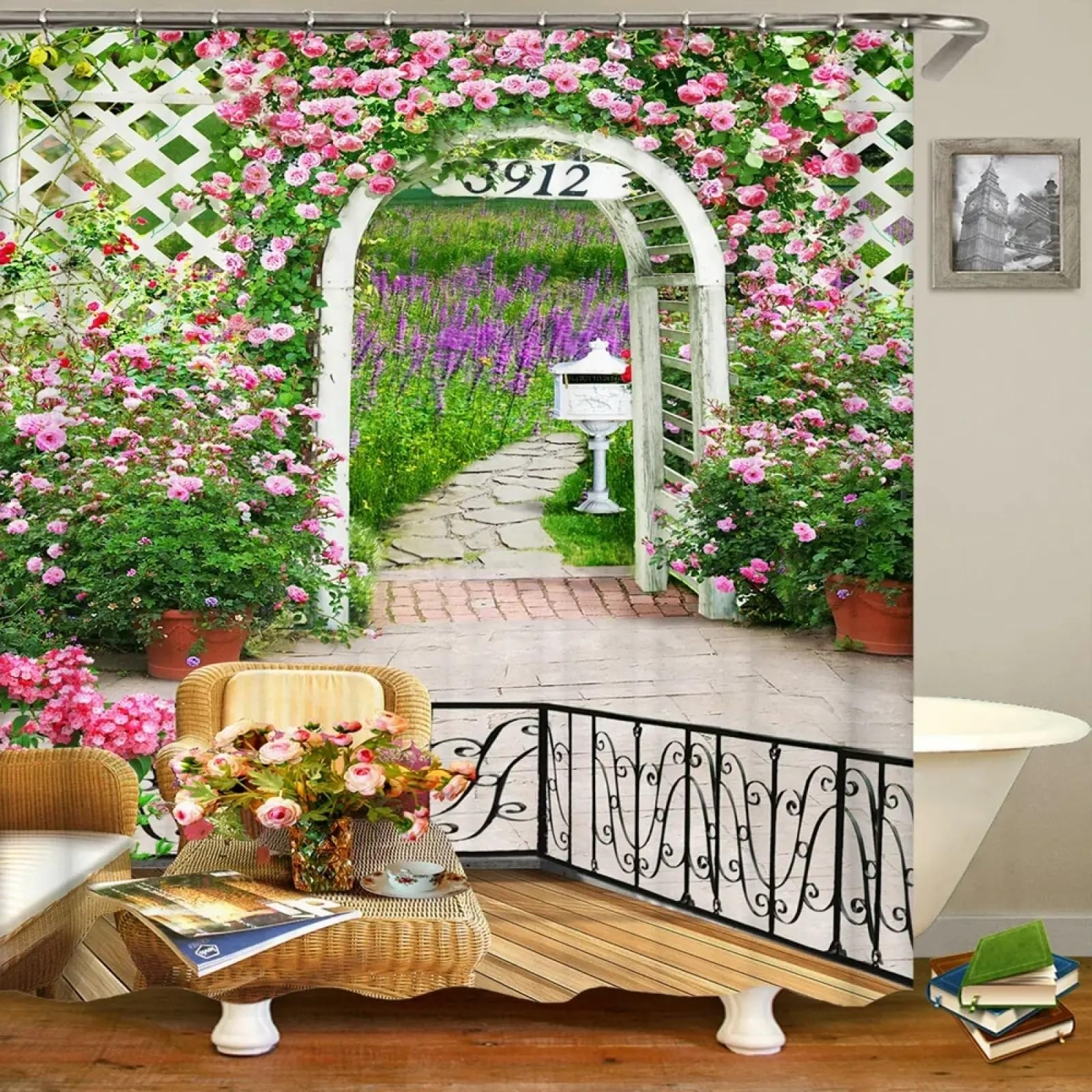 Rideau de douche de haute qualité motif paysage européen rideau décoration maison 180x180