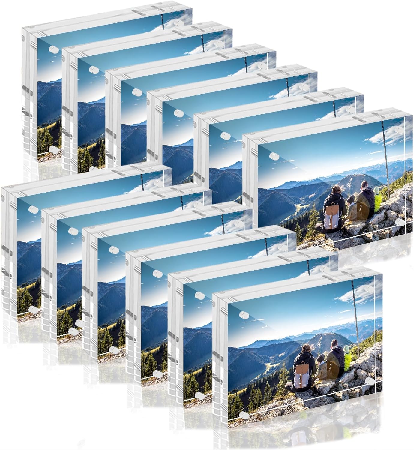 12 Pack Mini Acrylic Picture Frames 2.5 x 3.5 Inch Clear Acrylic Business Card Frame Double Sided Magnetic Photo Block Frames Wallet Size Desktop Display Stand for Office Home
