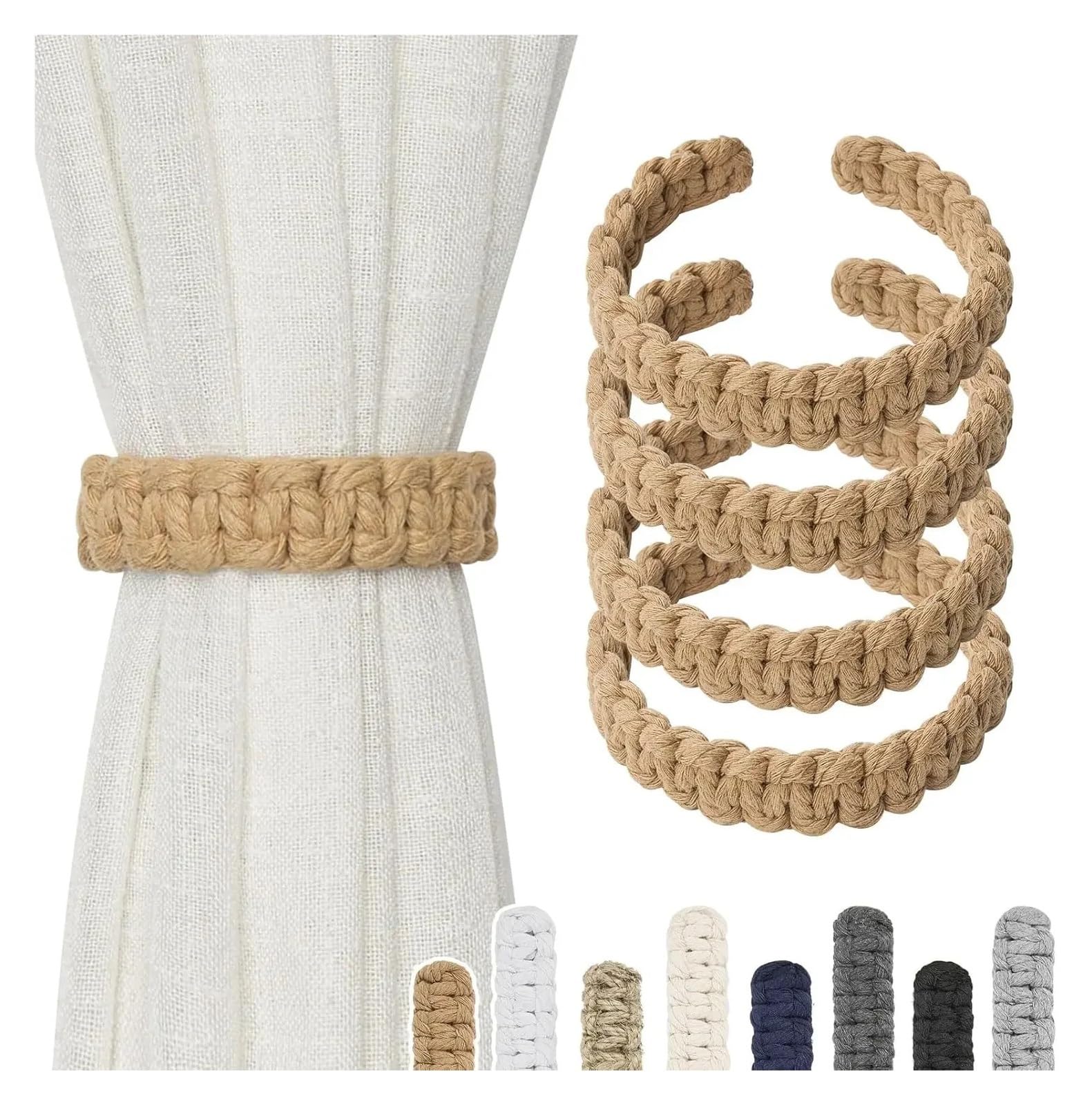 Embrasse pour Rideaux Embrasses de Rideaux en Jute tressé, Corde décorative, tissée, à Suspendre, for la Maison(Grey-16PCS)