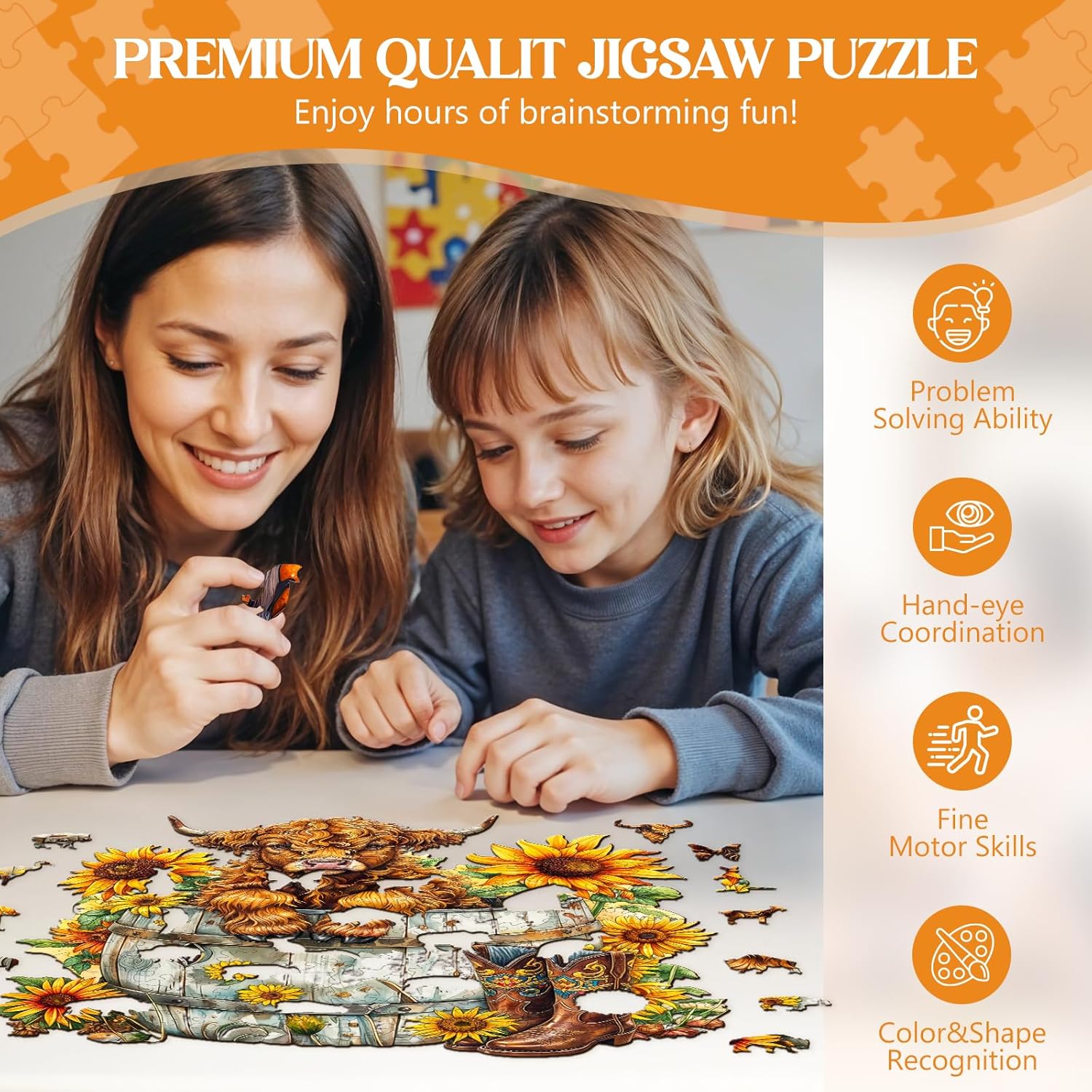 Wooden Puzzles for Adults, Sunflower Pasture Wood Puzzles Adult, Unique Animal Shaped Wooden Jigsaw Puzzle, Creative Birthday Gifts for Friends/Family/Puzzle Lovers, Home Decor(M-11.4 * 10.4in 195pcs)