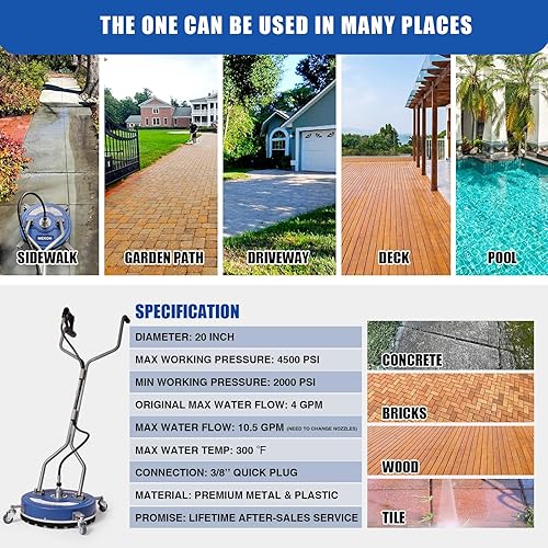 Miniatura 8 de MEKOH Limpiador de superficie para lavadora a presión de 20 pulgadas, 4500 PSI, accesorio de limpiador de superficie con ruedas, accesorio de