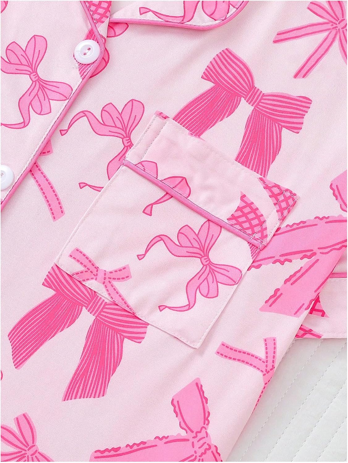 WDIRARA Women's 2 Piece Bow Print Pajama Set Short Sleeve Button Down Lounge Shorts Sleepwear Sets - Image 4