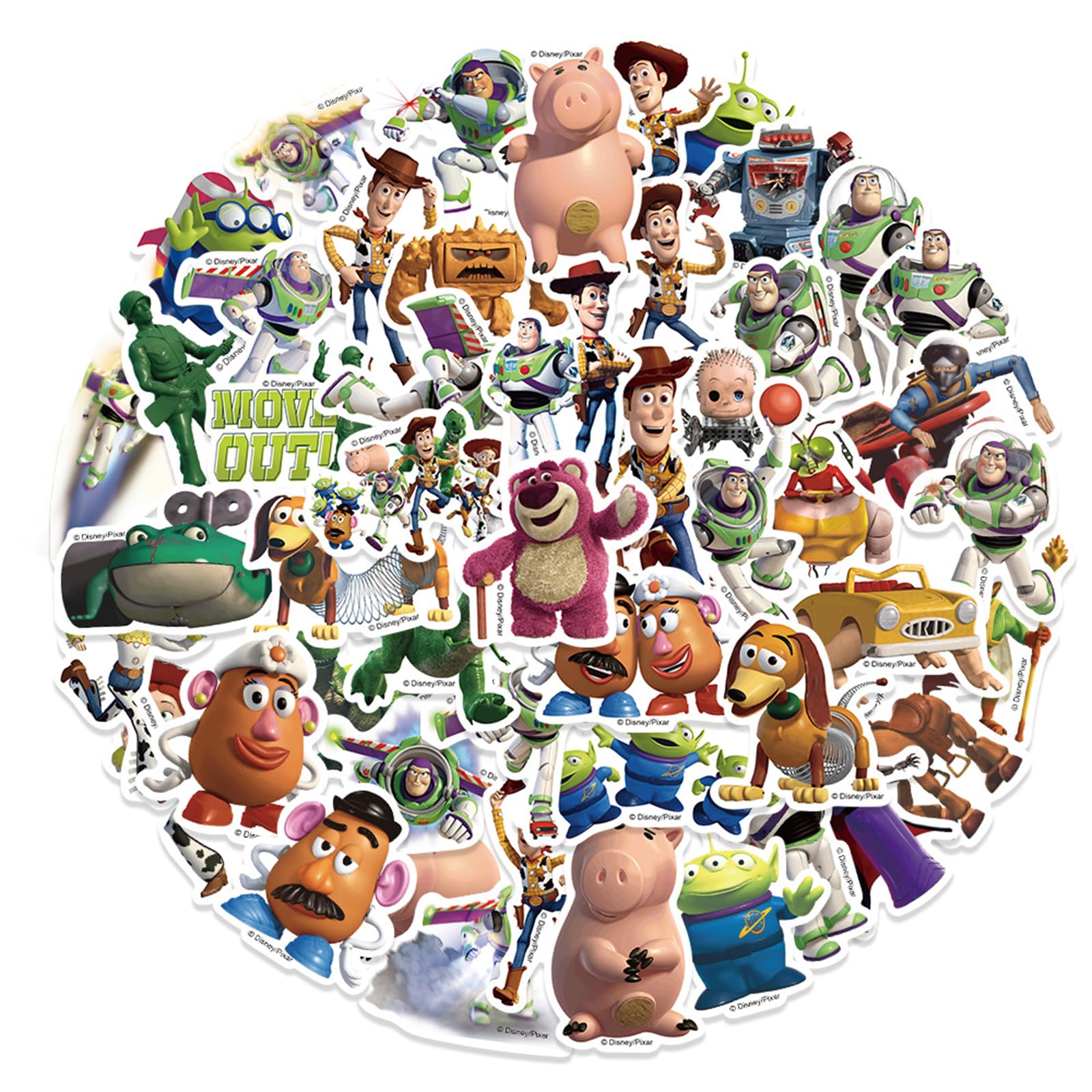 Toy Story Stickers for Kids Water Bottle, 50pcs Cartoon Movie Decal Gifts for Boy, Waterproof Stickers for Teen Laptop, Guitar, Luggage, Skateboard, Phone, Helmet