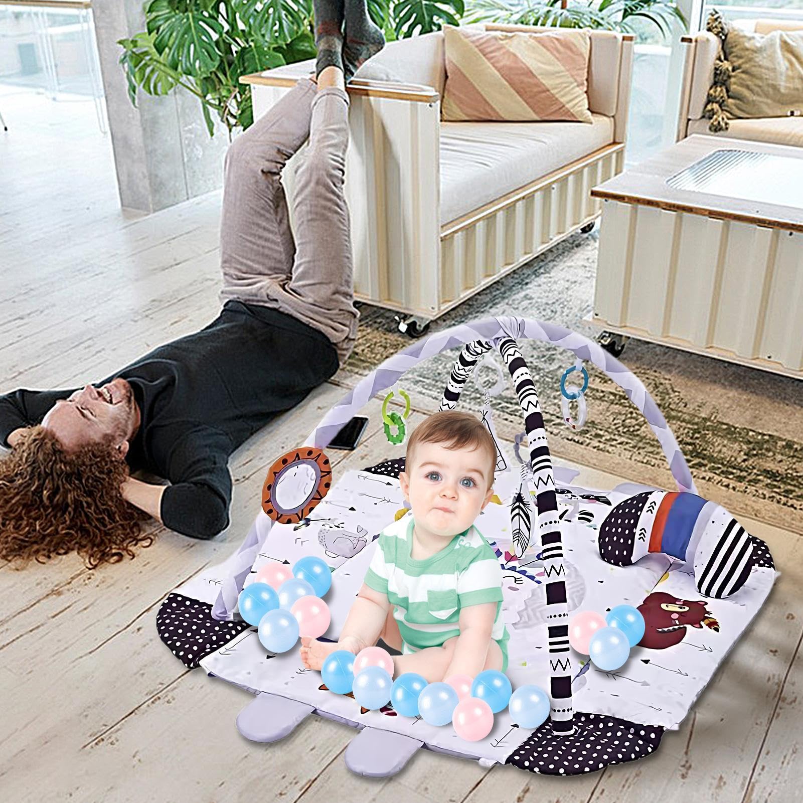 Mats De Bebé Para El Juego De Piso - Tabla De Actividades Para 1 Año De Niño | Juguetes Educativos | Centro De Actividades Para Niños Pequeños Con Bolas De Mar Y Juguetes Desmontables | Aprender Jugue